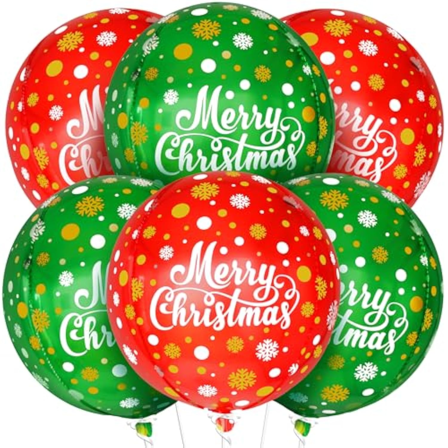 Merry Christmas Balloons - 22 Inch, Pack Of 6 | Red And Green Christmas Foil Balloons For Indoor Decorations