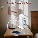 40W Charging Station, 5-Port USB Hub with Type-C for iPhone, iPad