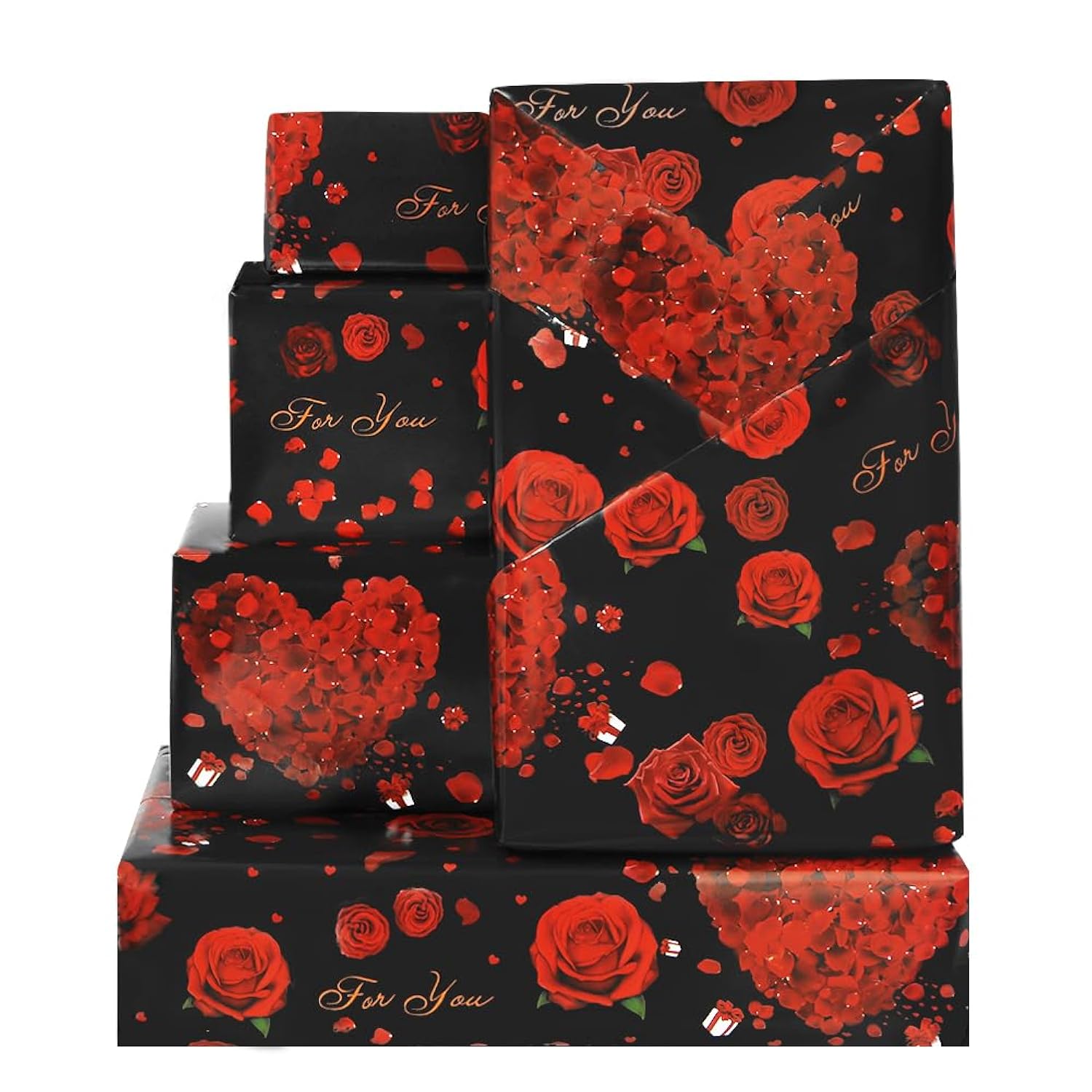 Rose Wedding Wrapping Paper, Black And Red Heart Rose Floral Gift Wrap Paper 4 Folded Sheets For Bridal Shower Anniversary Valentine'S Day Birthday Women Mother'S Day Lover'S Gift Wraps, 20*29Inches