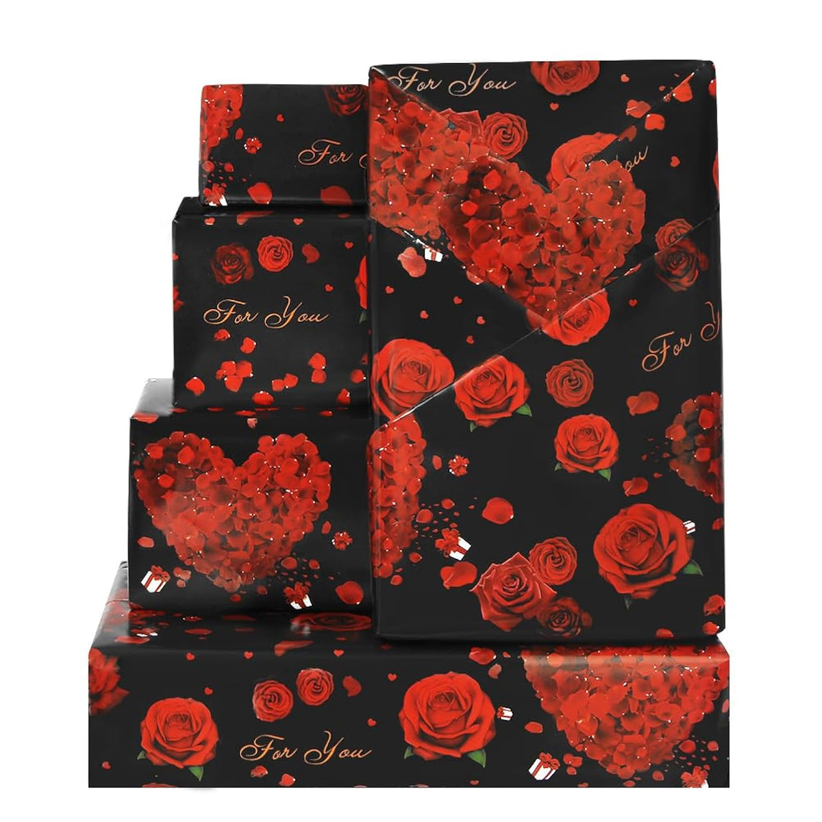 Rose Wedding Wrapping Paper, Black And Red Heart Rose Floral Gift Wrap Paper 4 Folded Sheets For Bridal Shower Anniversary Valentine'S Day Birthday Women Mother'S Day Lover'S Gift Wraps, 20*29Inches