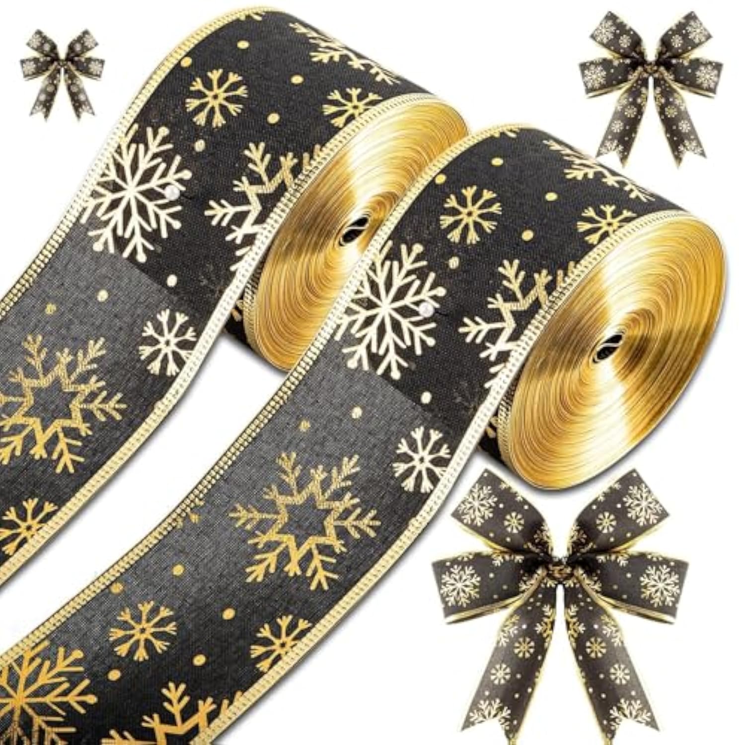 2 Rolls 40 Yards Christmas Snowflake Ribbon 2.5 Inch Christmas Black A