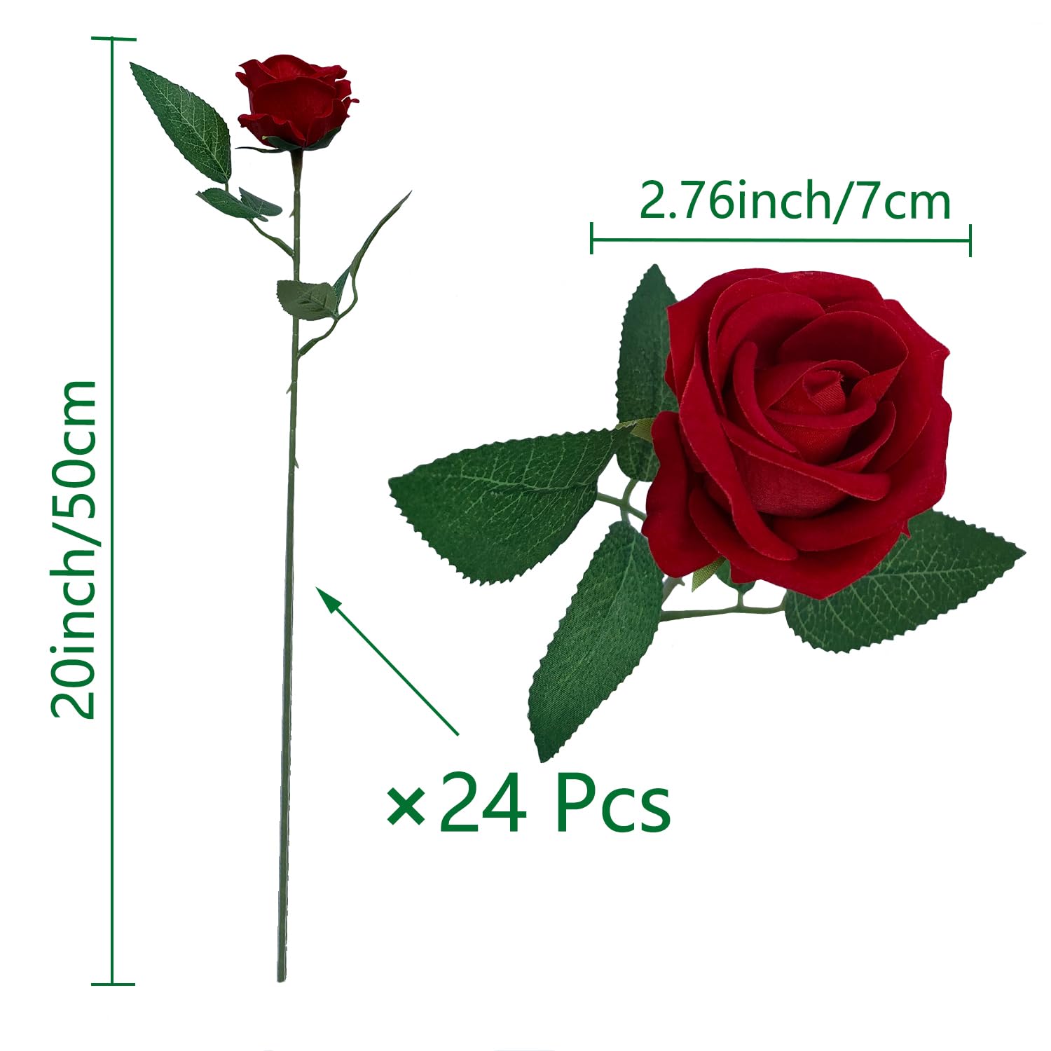 24 Pcs Roses Artificial Flower Silk Roses,Artificial Roses Bulk For Wedding Decorations Table Centerpieces, Mother'S Day Valentine'S Day Home Decor (Red)