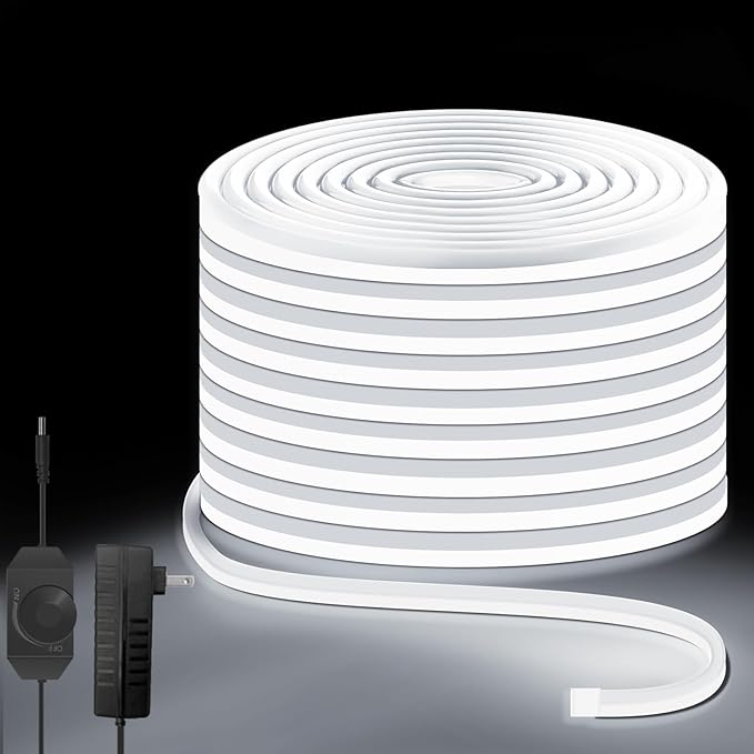 32.8ft White LED Neon Rope Lights 6000K Dimmable Waterproof Flexible Strip Lights Indoor Outdoor