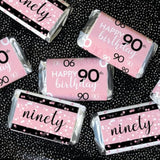 Pink, Black, And White 90Th Birthday Party Mini Candy Bar Wrappers - 42 Count, 90Th Birthday Decorations For Women