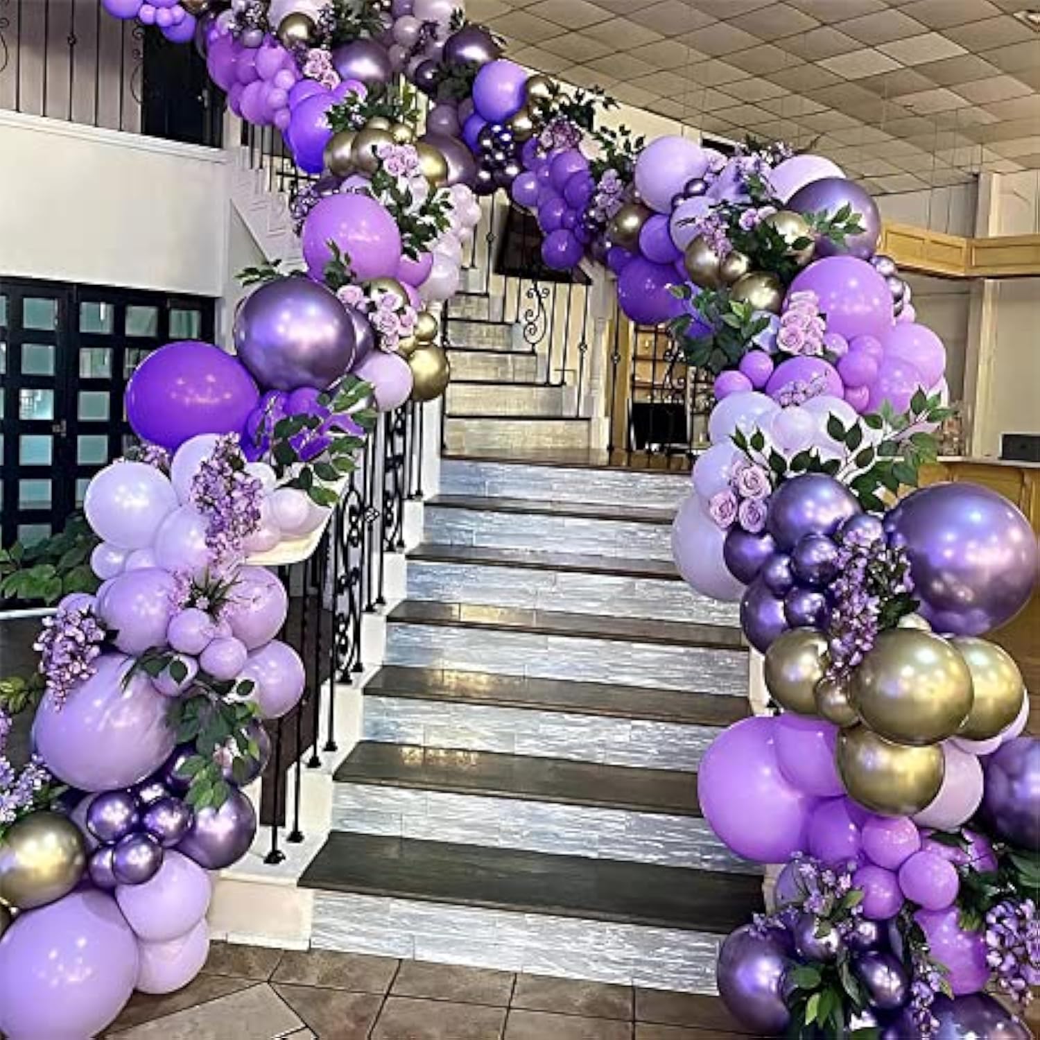 Purple Balloon Garland Kit Dark Gold Lavender for Baby Girl Princess Birthday Party Decor