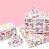 Koala Wrapping Paper For Happy Birthday Party, Lovely Koala With Heart Balloons Star Printed On Pink White Checkered Background Gift Wrap Paper - 4 Sheets Folded Flat - For Birthday, Holiday, Wedding
