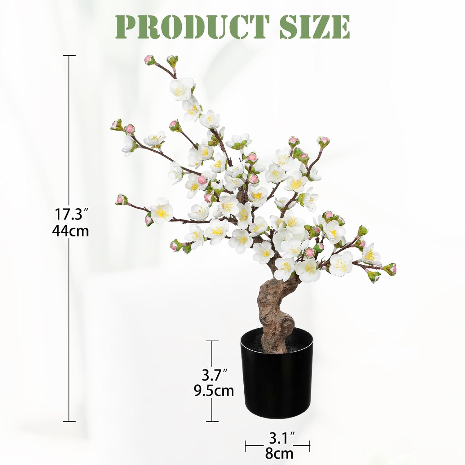 Faux Cherry Blossom Decor White Silk Flowers Arrangement 17.3" Small Cherry Blossom Flowers Tree Realistic Artificial Flowers With Vase Pot Fake Flowers For Home Office Table Centerpiece Wedding Decor