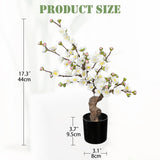 Faux Cherry Blossom Decor White Silk Flowers Arrangement 17.3" Small Cherry Blossom Flowers Tree Realistic Artificial Flowers With Vase Pot Fake Flowers For Home Office Table Centerpiece Wedding Decor
