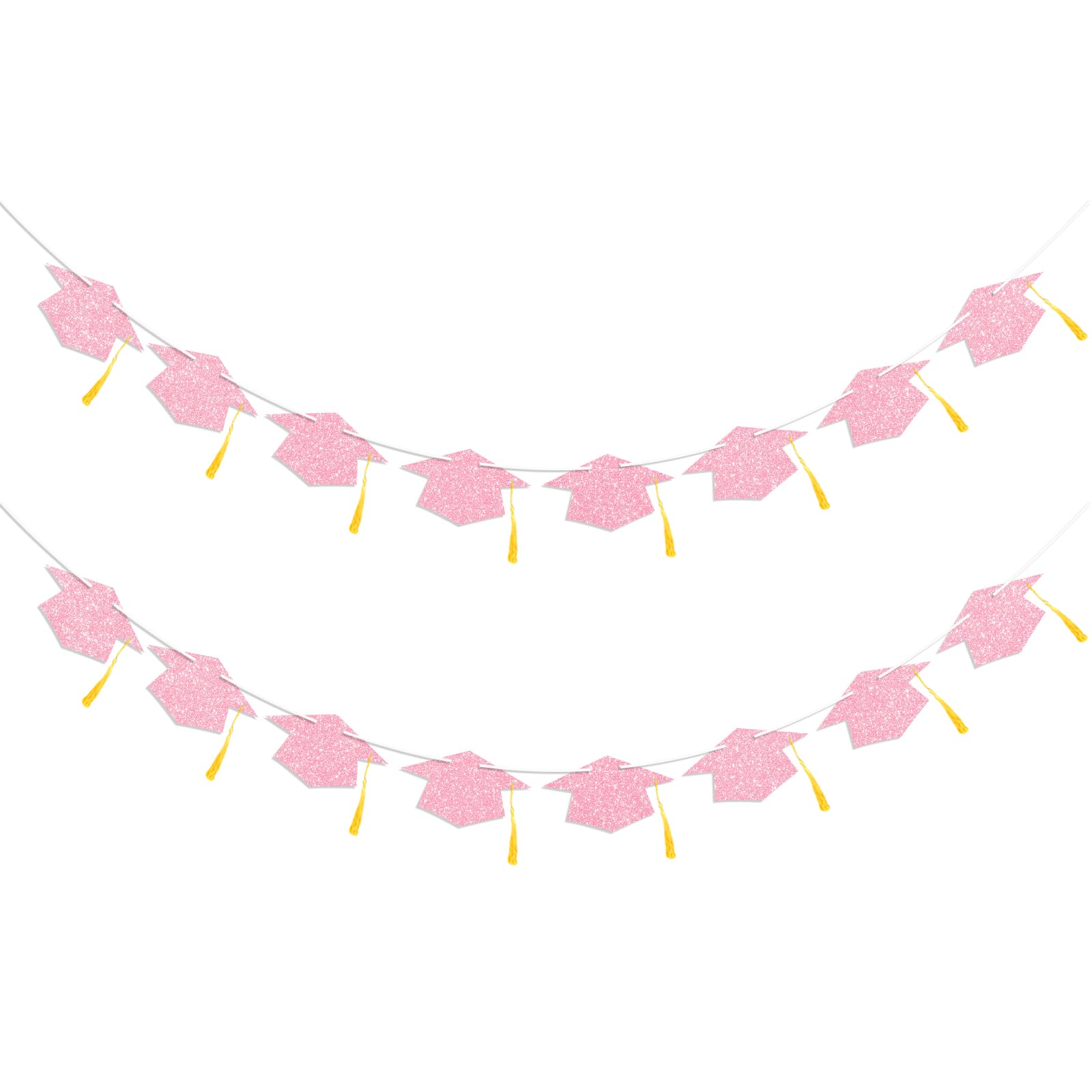 Graduation Decorations Class of 2026 Pink Graduation Cap Banner with Tassel Prestrung Glitter Congrats Grad Banner for Senior High School College Grad Party Decorations 2PC
