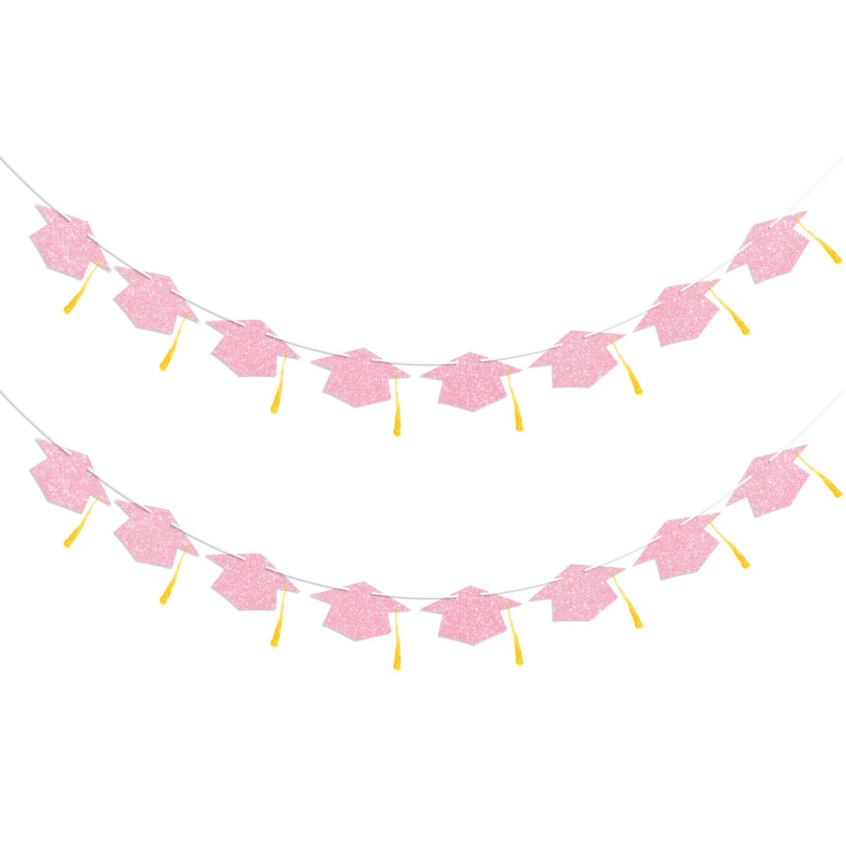 Graduation Decorations Class of 2026 Pink Graduation Cap Banner with Tassel Prestrung Glitter Congrats Grad Banner for Senior High School College Grad Party Decorations 2PC