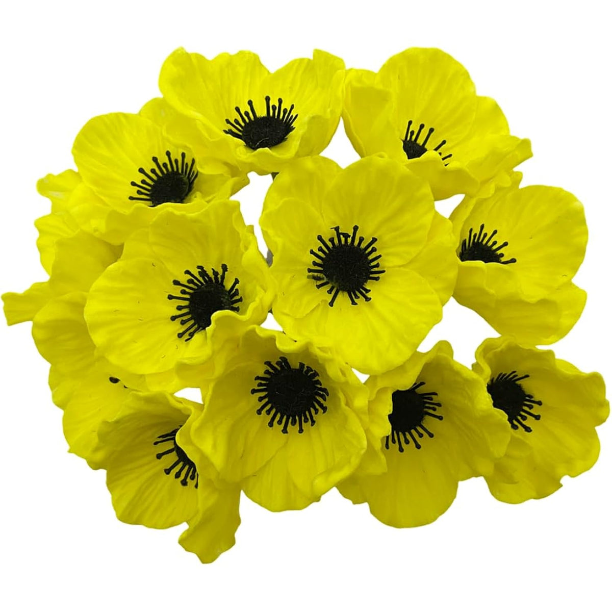 12 Stems Artificial Poppies Real Touch Pu Fake Latex Flowers For Wedding Holiday Bridal Bouquet Home Party Decor (Simple Yellow)