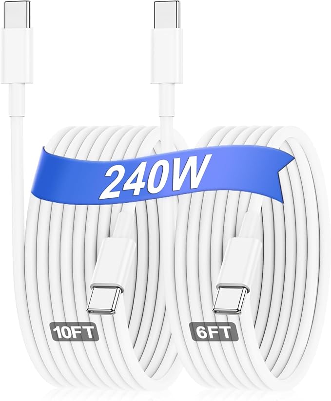 2 Pack 240W USB C to USB C Cable 6FT and 10FT Fast Charging Cord for iPhone