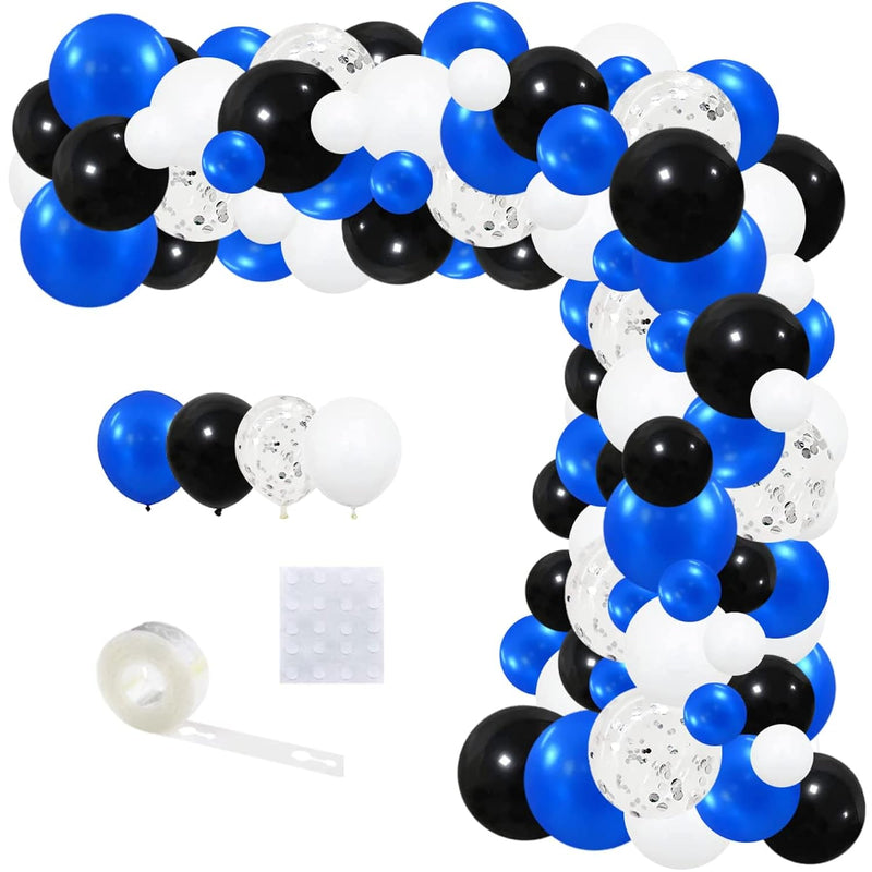 Royal Blue Black Silver White Balloon Arch Garland - 122Pcs Blue Black