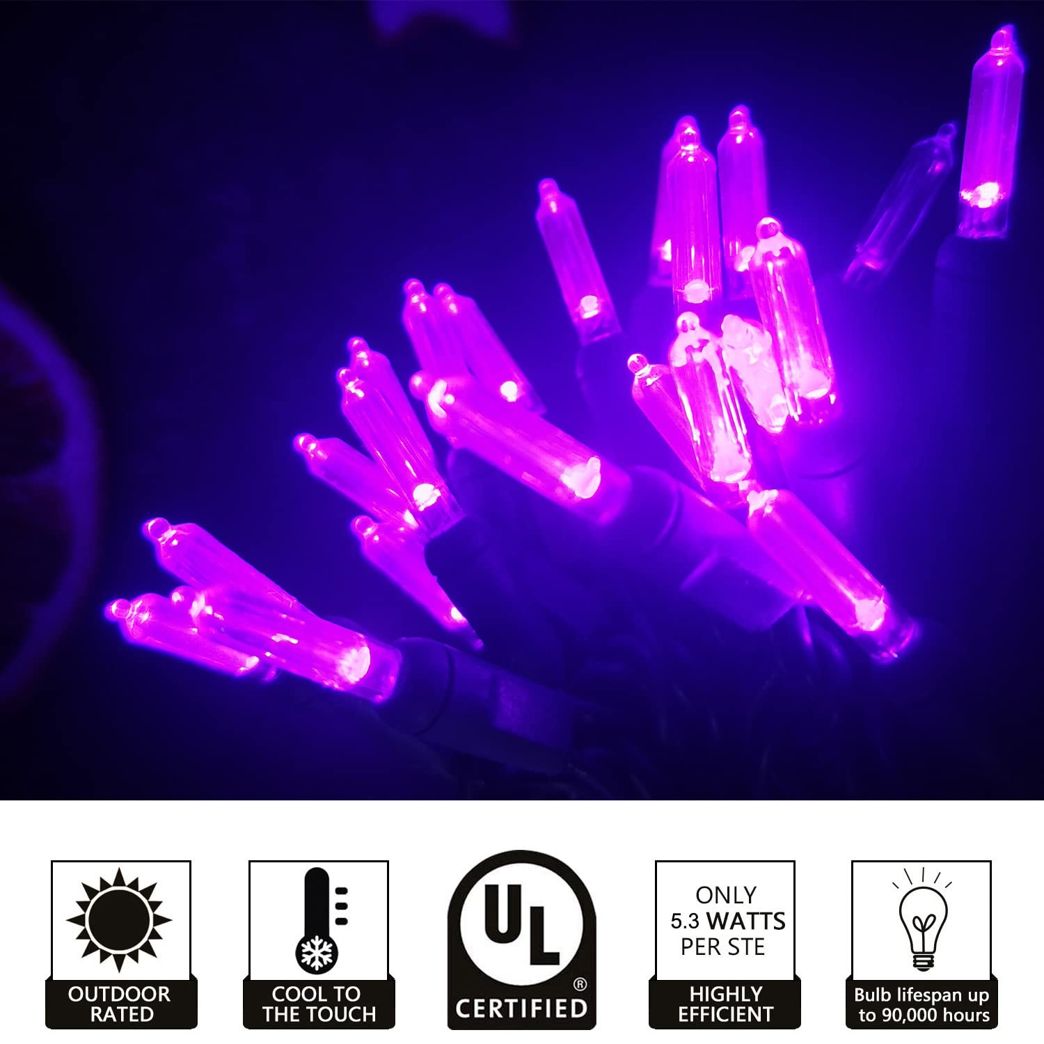 Xmas Lights 17Ft 50 Counts Led Green Wire Mini String Lights,Ul Certified Waterproof T5 Clear Mini Led Christmas Lights For Indoor Outdoor Xmas Tree Wedding Halloween Decoration (Purple)
