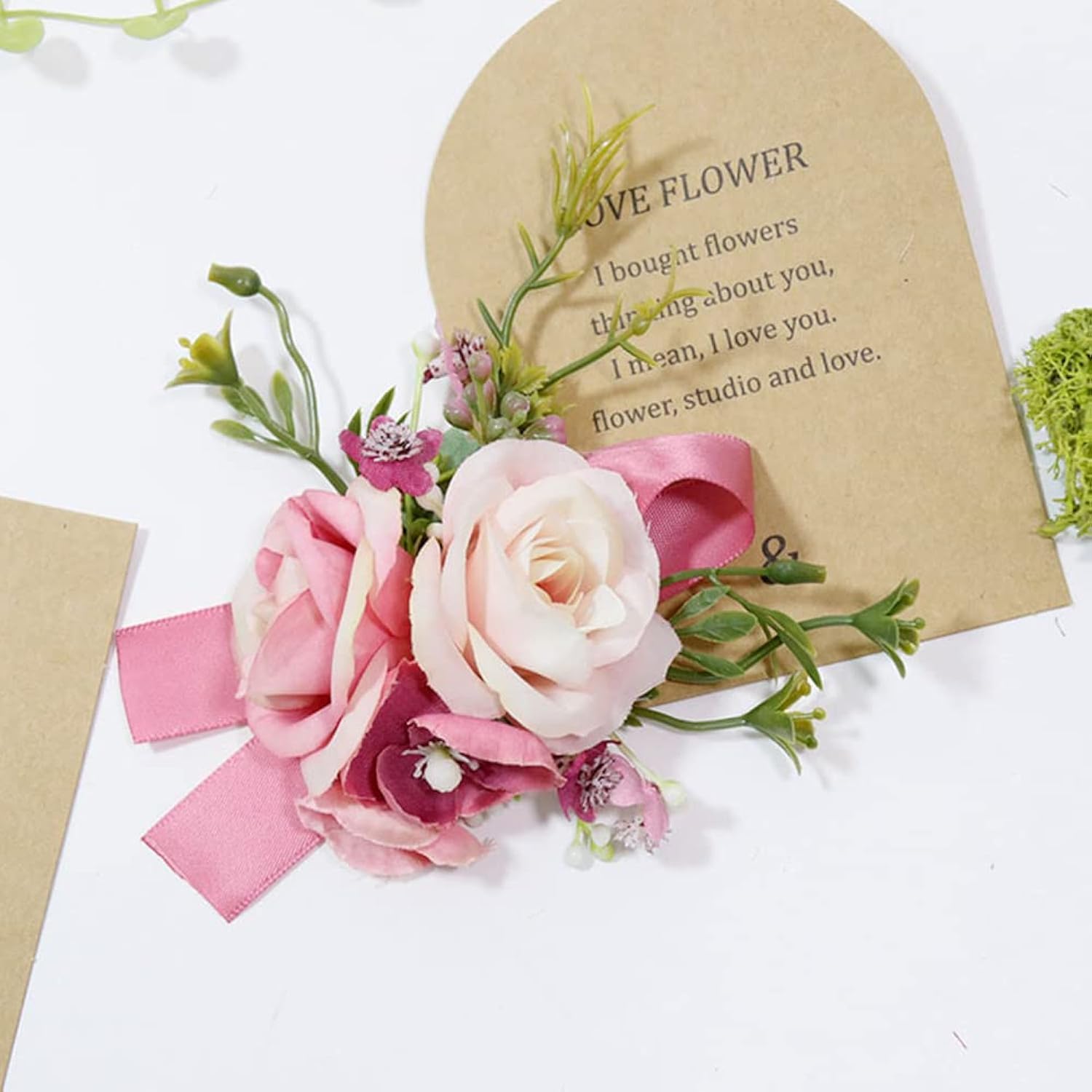 Artificial Corsage Boutonniere Set For Groom Bride Groomsmen Bridesmaids, Simulated Flowers Accessories Wedding Party Prom Suit Decorations-2 Pieces Of Dark Pink+Light Pink