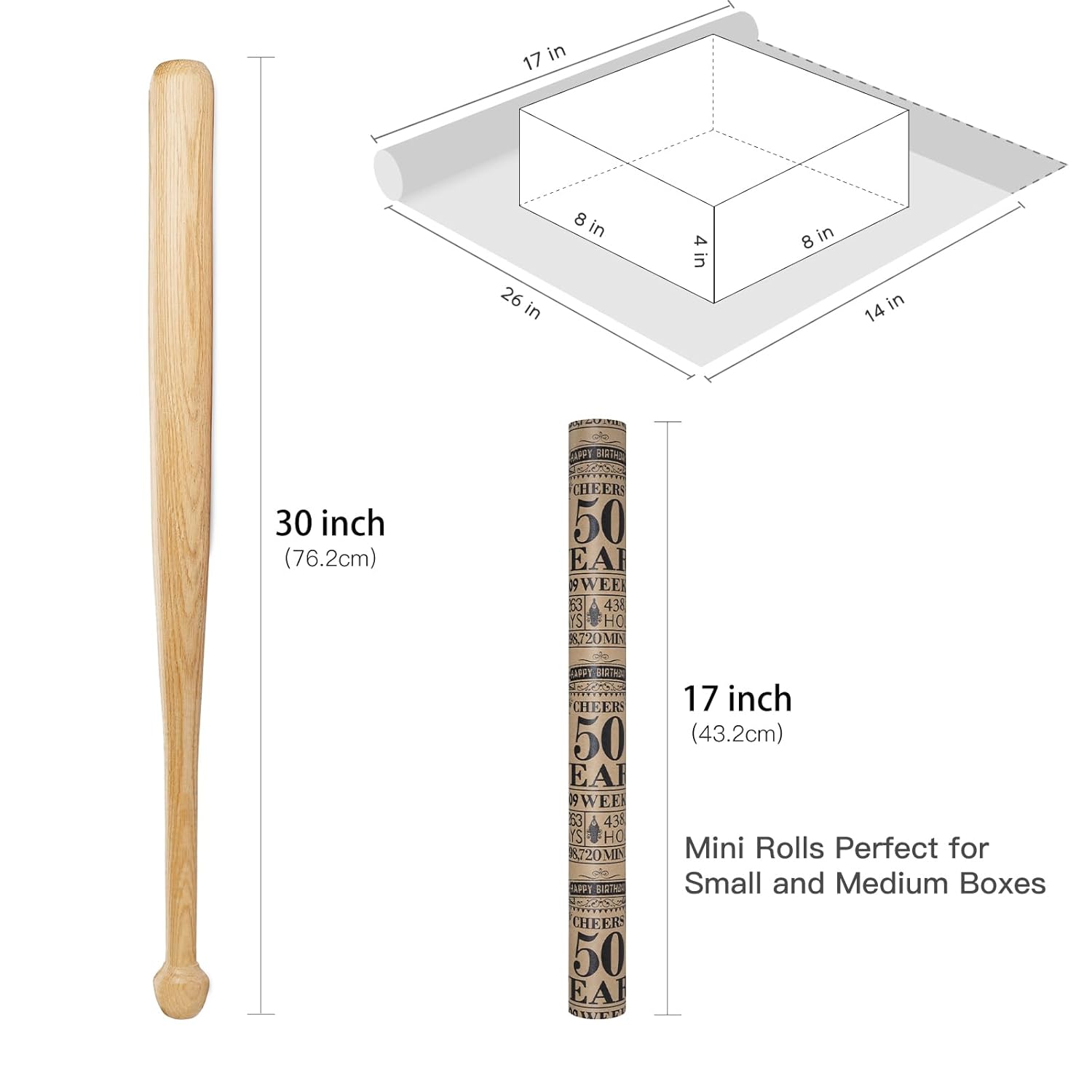 50Th Birthday Wrapping Paper Roll, Black Design, 17 Inches X 16.4 Feet, 1 Count (Pack Of 1), Perfect For Birthday, Party, Holiday Gifts