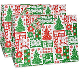 12 Jumbo Christmas Tote Bags With Handles 15" Wide X 11" High X 11" Deep Extra Wide Large Giant Reusable Grocery Shopping Paper Bags Big Gusset For Food Cookie Container & Foil Tin Pan