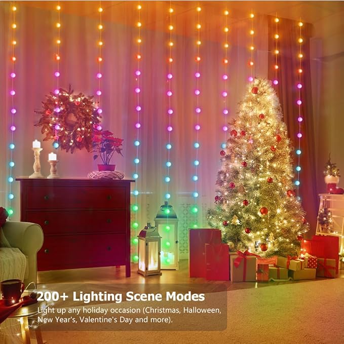 Curtain String Lights 10ft x 10ft RGB Color Changing Fairy Lights