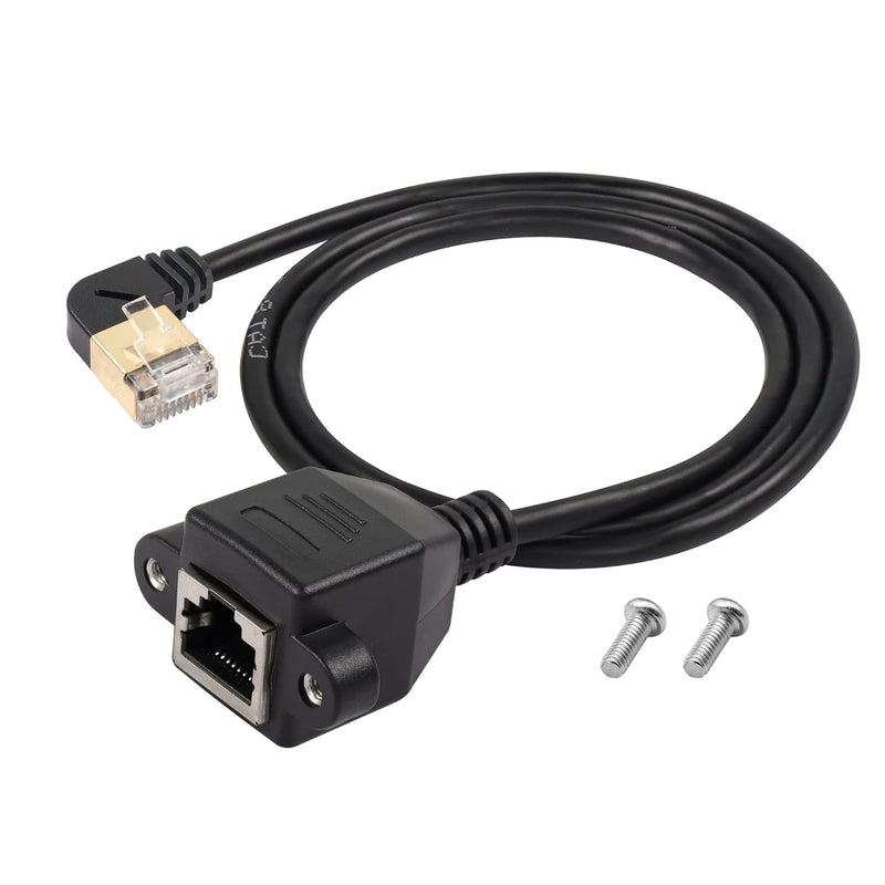 90 Degree Left Angle Cat8 Lan Cable, Rj45 Male To Female Shielded Ethernet Net