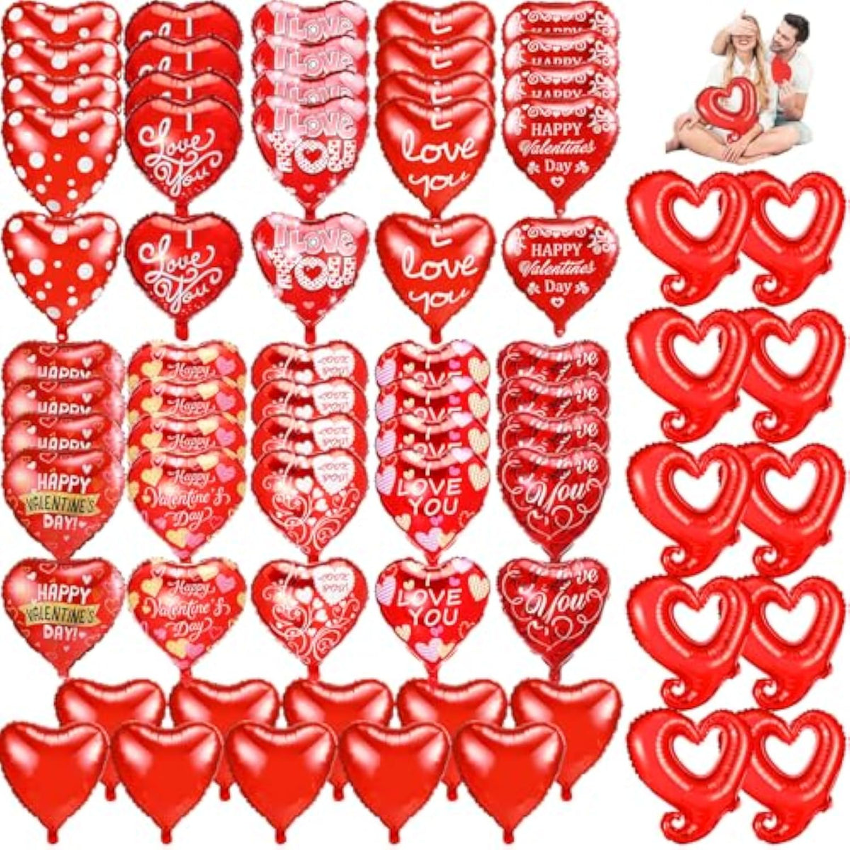 70 Pcs Valentines Day Balloon Set, 18 Inches Heart Shaped Balloons Valentines Day Foil Balloons Romantic Balloon Decoration For Valentine'S Day Party Special Night Decor