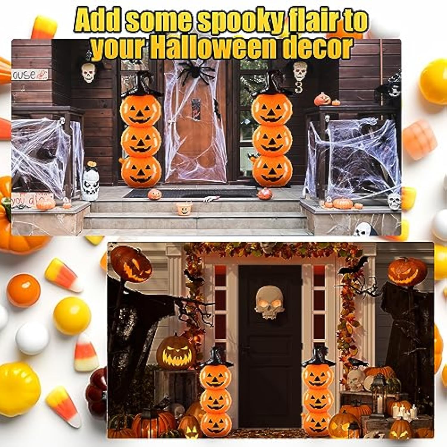 2 Pcs Scary Halloween Foil Pumpkin Balloons Large Orange Party Decorations Set