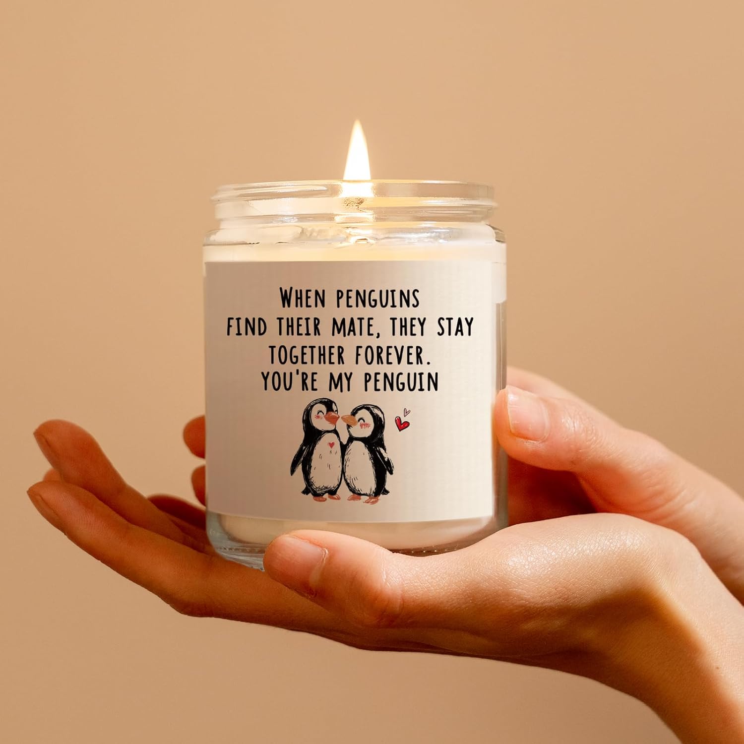 Craftique Valentines Day Gifts for Her, Him- Romantic Penguin Candle- Anniversary Birthday Gifts for Girlfriend Boyfriend, I Love You Gift for Her Him Wife Husband, Lavender, 7oz