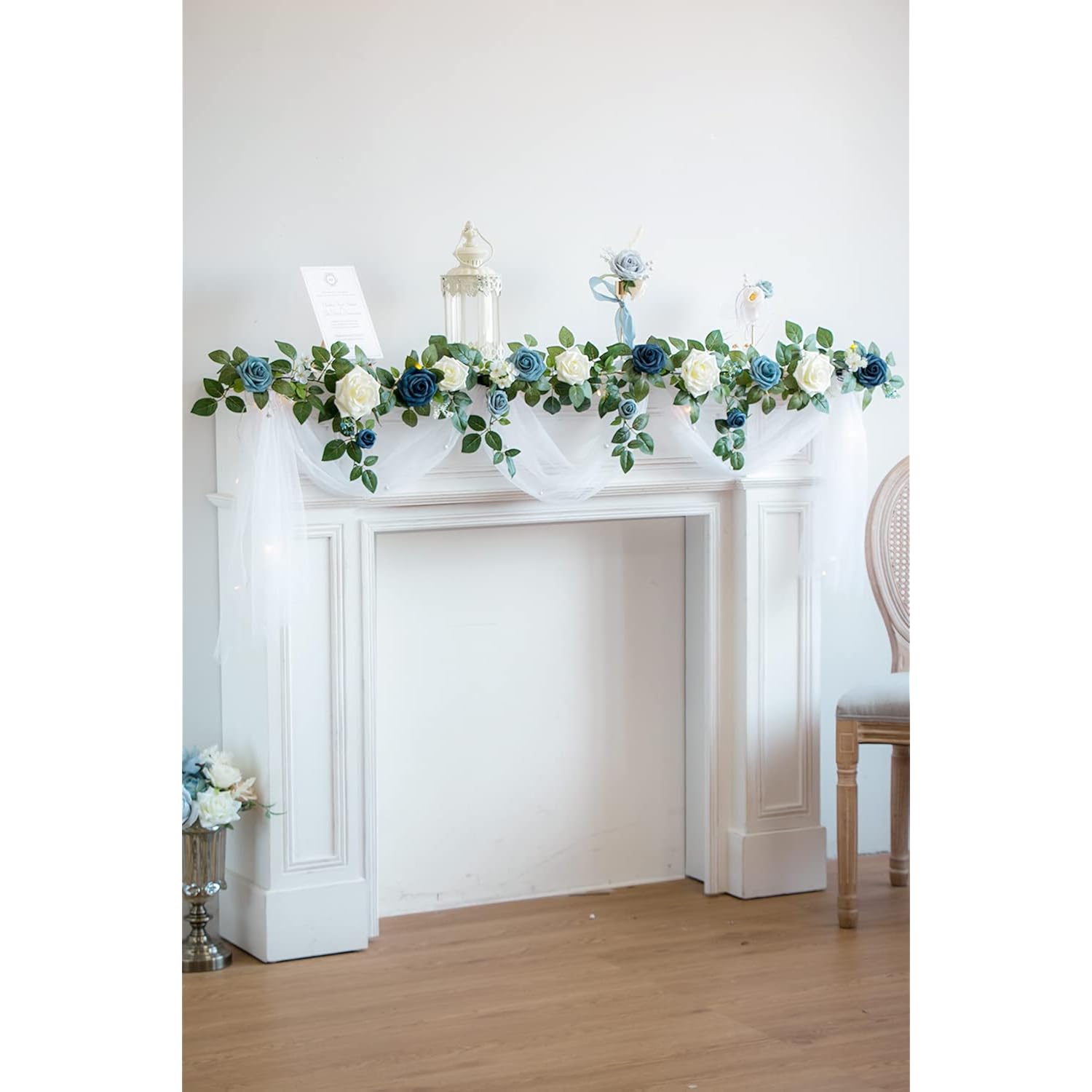 5Ft Handcrafted Artificial Rose Flower Garland, Dusty Blue Flowers Greenery Garland For Wedding Ceremony Garlands Backdrop Arch Flowers, Ceremony Reception Table Decorations