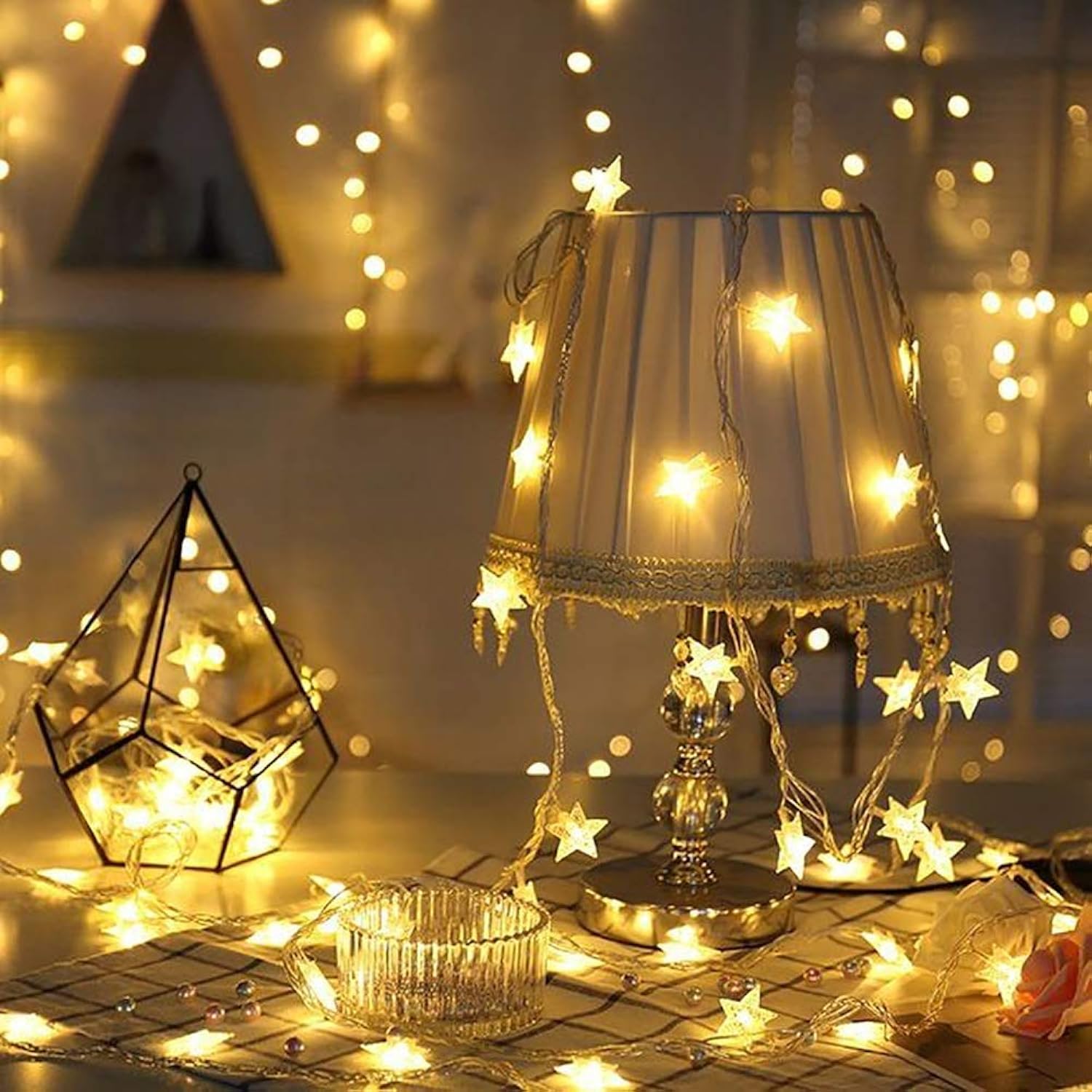 Star Plug In String Lights, 10Ft 20 Led Star Fairy String Lights Warm White For Birthday Christmas Party Home Decoration