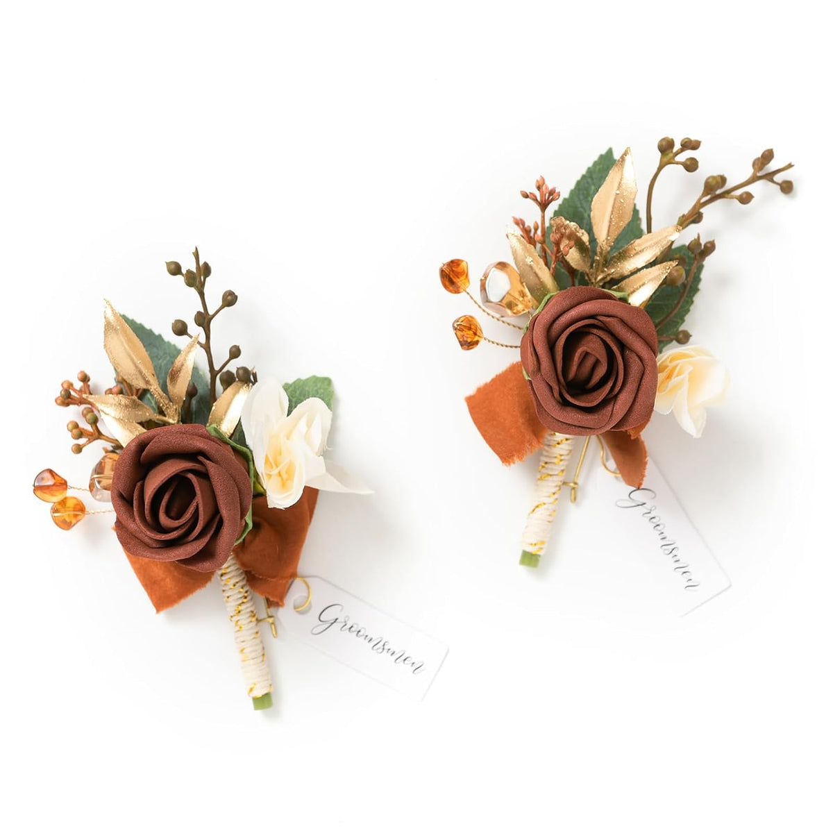 Boutonniere For Men, 2Pcs Groom Groomsmen Guest Boutonniere, Artificial Flowers For Wedding/Prom/Homecoming, Etc.Fall Orange Terracotta