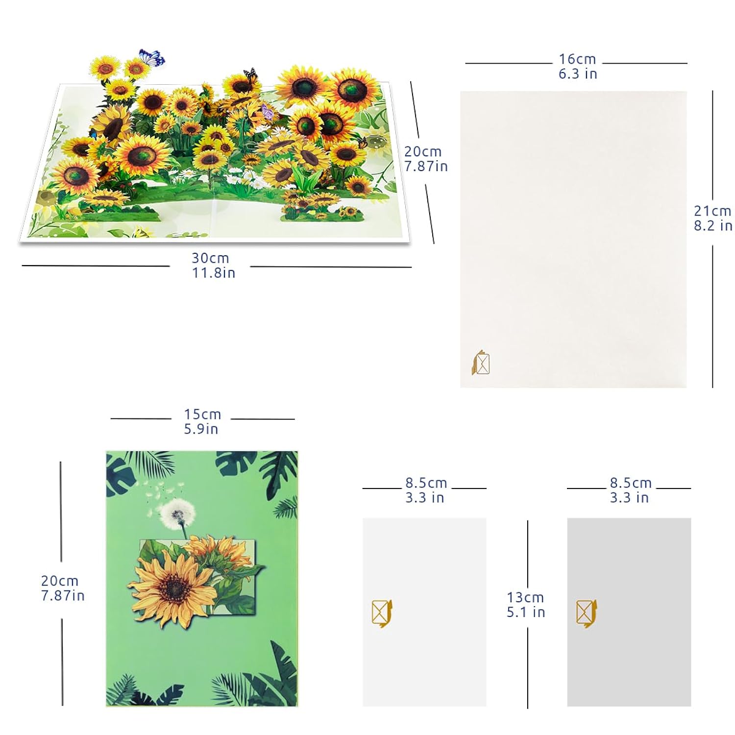 Sunflowers Pop Up Card, Paper Flower Greeting Cards, 3D Pop Up Card For Mother'S Day, Birthday, Anniversary, Get Well Soon, Includes Envelope.