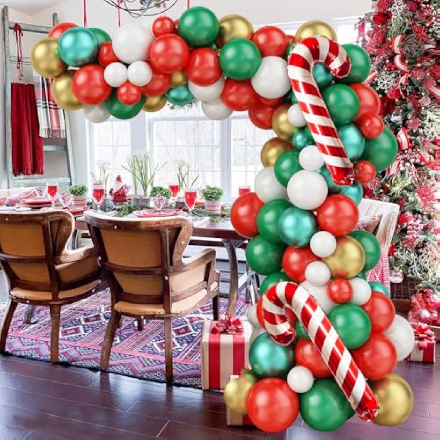Christmas Balloon Garland Arch Kit Red Green Gold White Foil Balloons Party