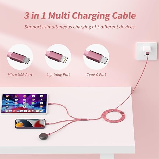 2 Pack 3 in 1 Multi Charging Cable 4FT Universal Fast Charging Cord for iPhone 17 16 15 Samsung Android iPad