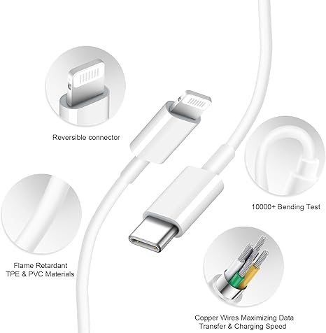 20W USB C Fast Charger with 6FT USB C to Lightning Cable for iPhone 14 13 12 11 iPad PD Wall Charger