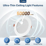 6 Pack 6 Inch Ultra Thin LED Recessed Lights 5CCT Dimmable Canless Downlights
