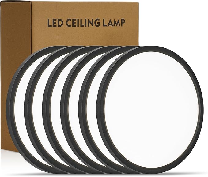6 Pack 11.4 Inch LED Flush Mount Ceiling Lights 2427LM 5CCT Ultra Thin Black Fixtures