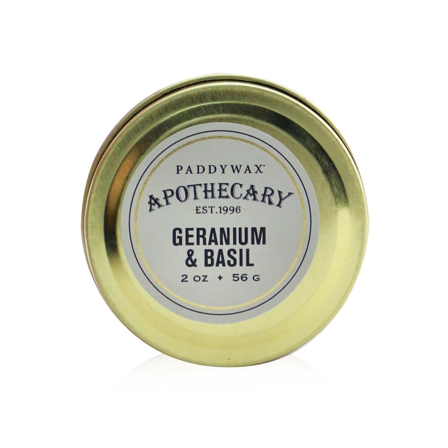 Paddywax Apothecary Collection Travel Tin Scented Candle, 2-Ounce, Geranium & Basil