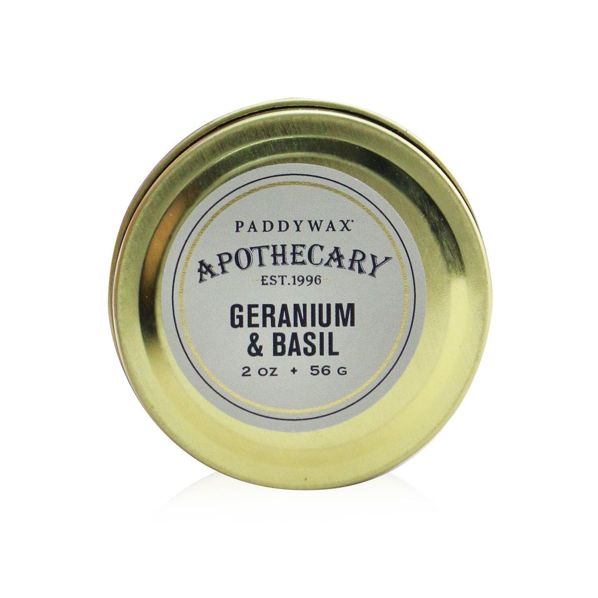 Paddywax Apothecary Collection Travel Tin Scented Candle, 2-Ounce, Geranium & Basil