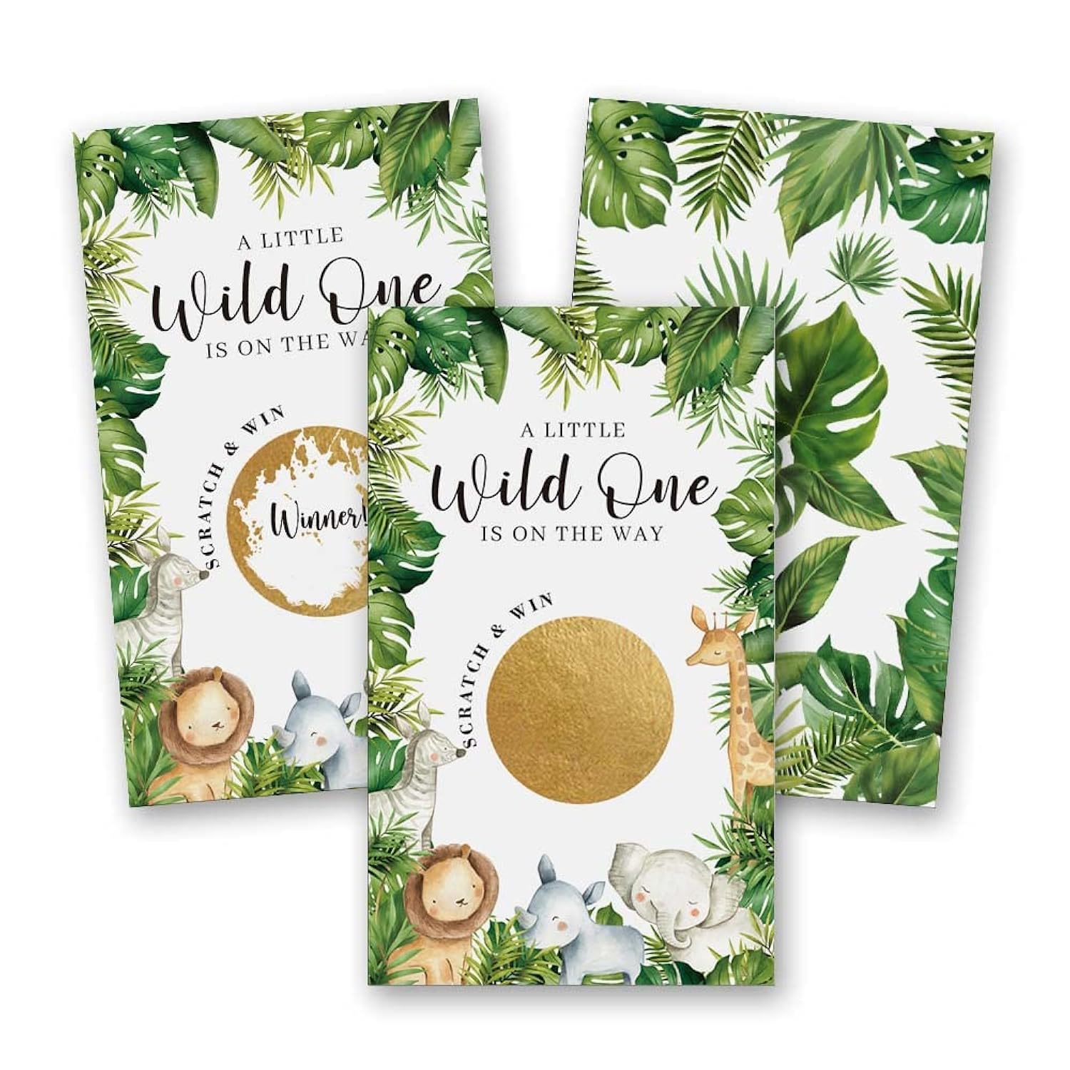 50 Pack Shower Scratch Off Game, Forest Animal Green Baby Shower Birthday Lucky Draw Card, A Little Wild One On The Way