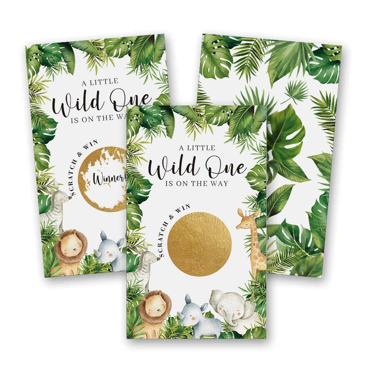 50 Pack Shower Scratch Off Game, Forest Animal Green Baby Shower Birthday Lucky Draw Card, A Little Wild One On The Way