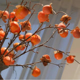 36 Inch Artificial Persimmon Fruit Stem, Set Of 2, Orange, For Home And Office Decor