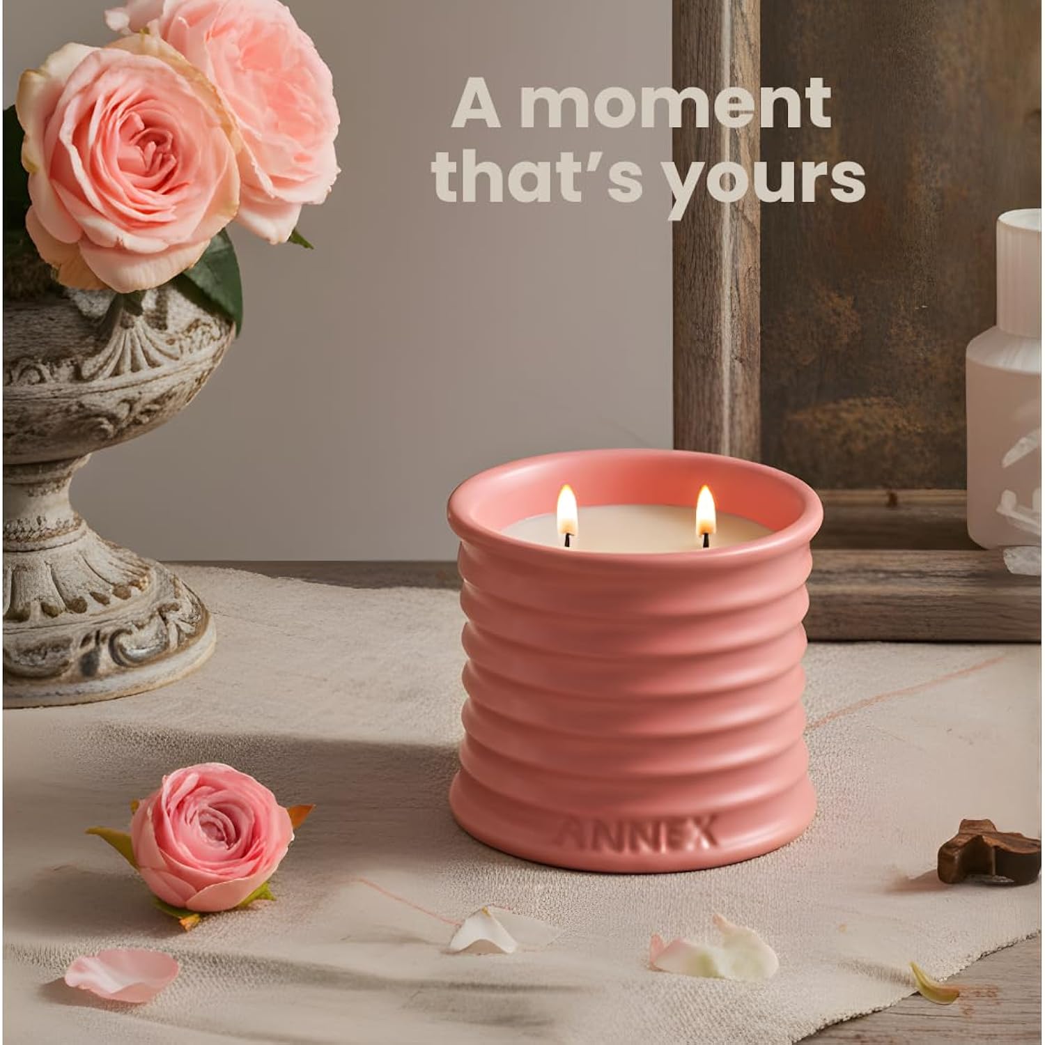 Rose & Oud Luxury Scented Candle - 8Oz Handmade Pink Ceramic Jar Candle - 50Hr Clean Burn, 100% Non-Toxic Soy Wax, Aesthetic Home Decor Winter Gift For Men & Women - Luxury Floral Notes