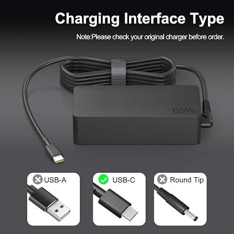 Lenovo 65W USB-C Laptop Charger AC Power Adapter for Yoga ThinkPad IdeaPad