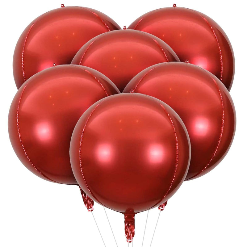 4D Round Balloons - Pack Of 6 | Valentine'S Day Red Foil Balloons - 22