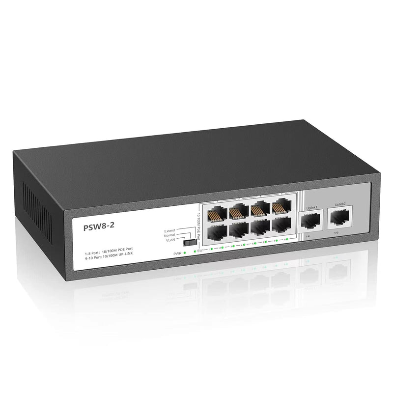 10 Port Poe Switch, 8 Ports Poe+ 2 Uplink Unmanaged 100Mbps Poe Switch, High T