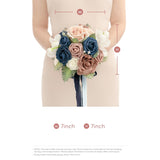 Dusty Rose & Blue Artificial Wedding Flower Bouquets For Bridesmaids Navy Blue Floral Bouquet Blue Bridesmaid Bouquets With Ribbon Ceremony Anniversary,7-Inch Diameter