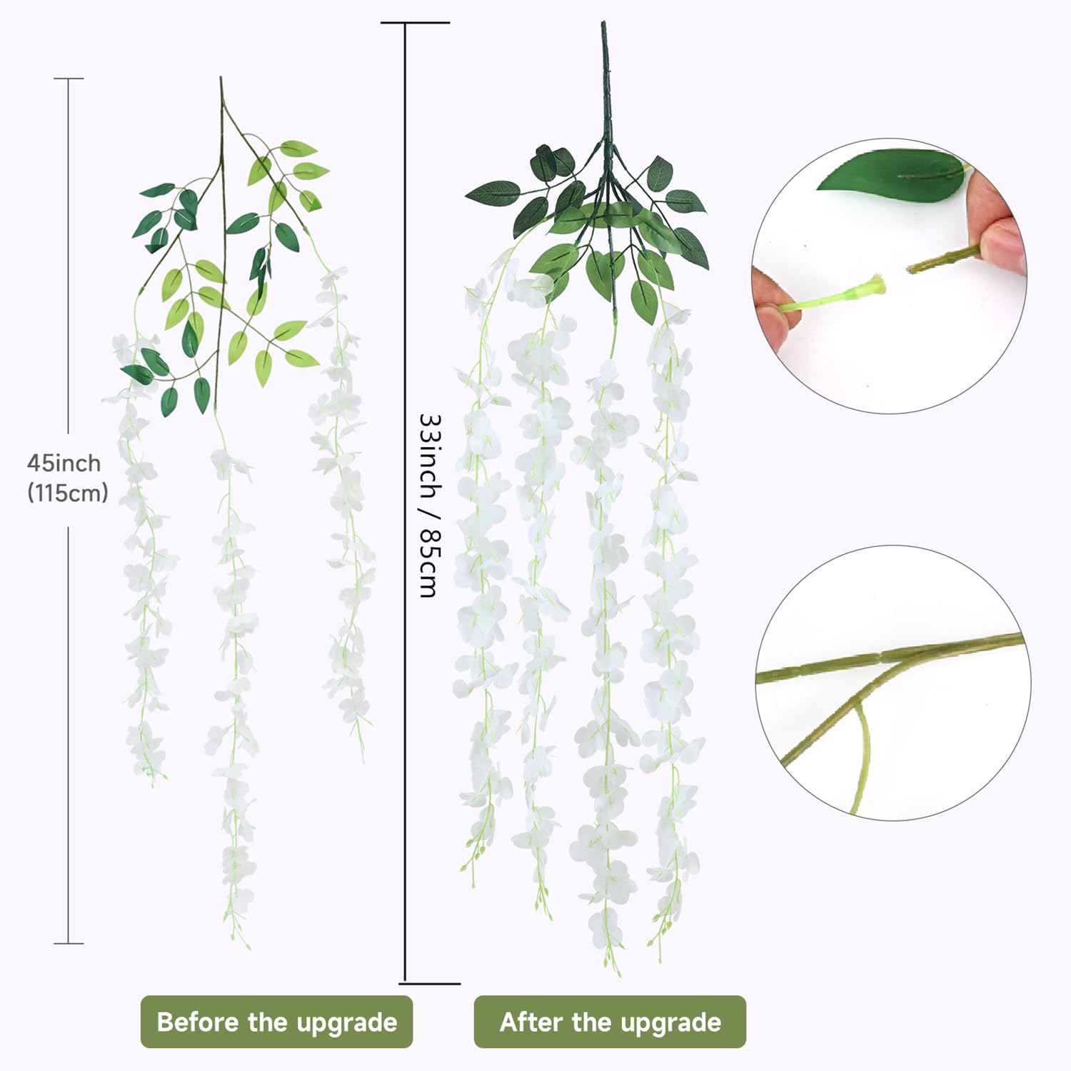 12 Pack Artificial Wisteria Flowers, Individually Wrapped, Tangle-Free Fake Hanging Vine Silk Flowers For Home Garden Wedding Party Decorations, Indoor Outdoor Wall Decor (White)