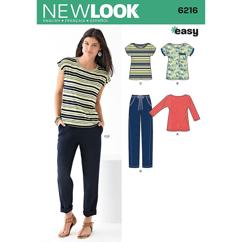 New Look Easy Pattern 6216 Misses Knit Tops And Pants Sizes 8-10-12-14-16-18