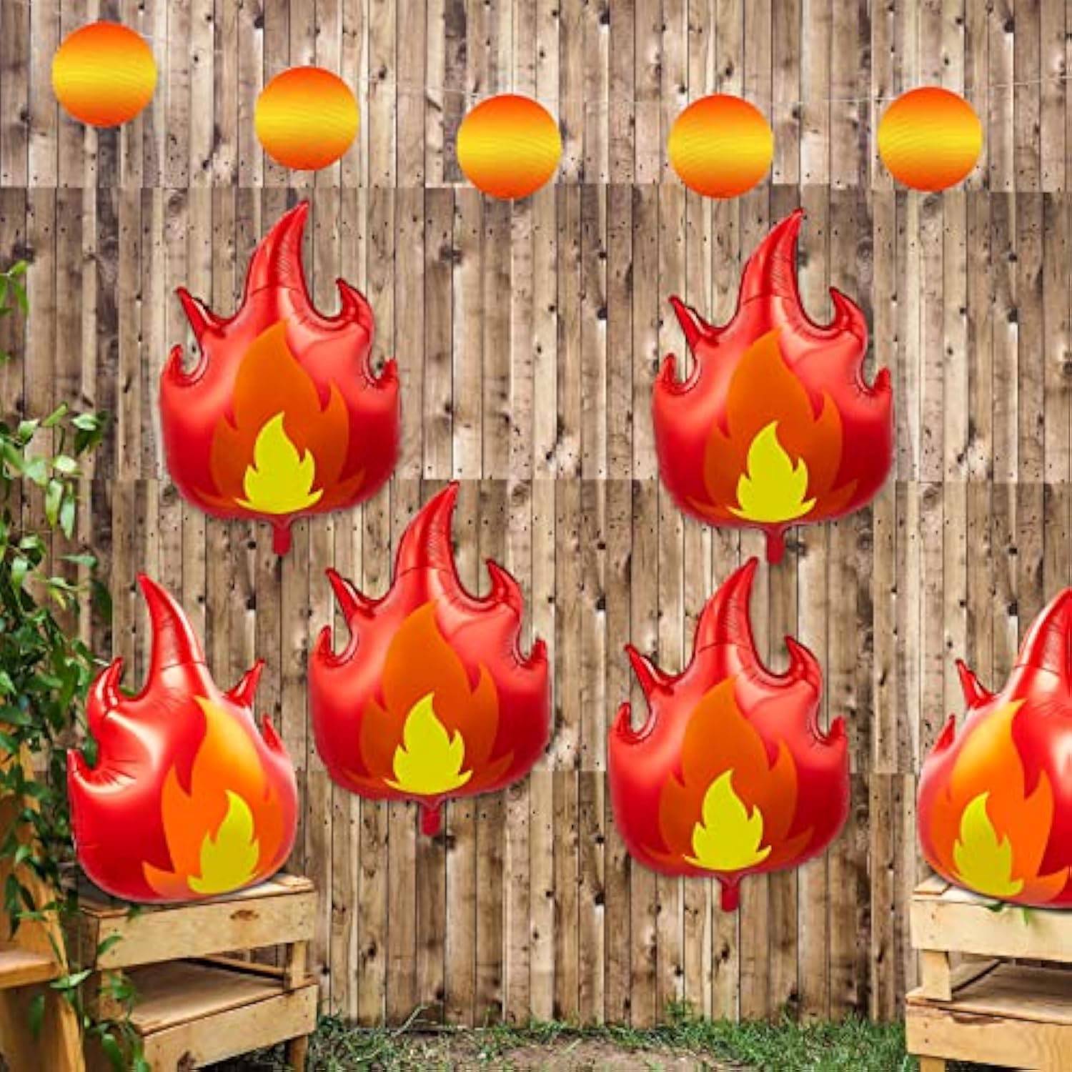 Fire Truck Party Balloons: 32" Firefighter Flame Foil Decor - 6PCS