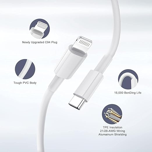 20W USB C Fast Wall Charger with 10FT USB C to Lightning Cable for iPhone 14 13 12 11