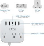 European Travel Power Strip 3 AC Outlets 5 USB Ports 5FT Cord Wall Mount